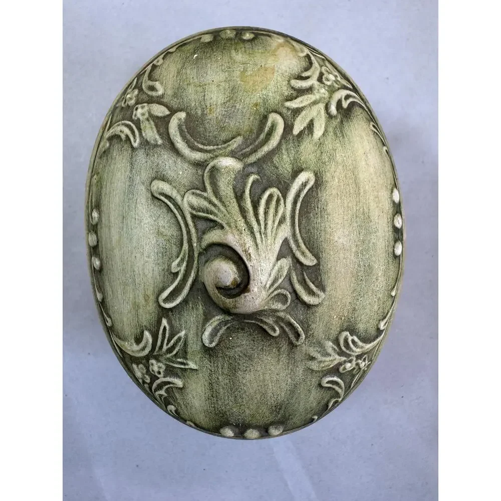 Vintage Art Nouveau Style Ceramic Jewelry Casket Green Patina Finish Marked GB